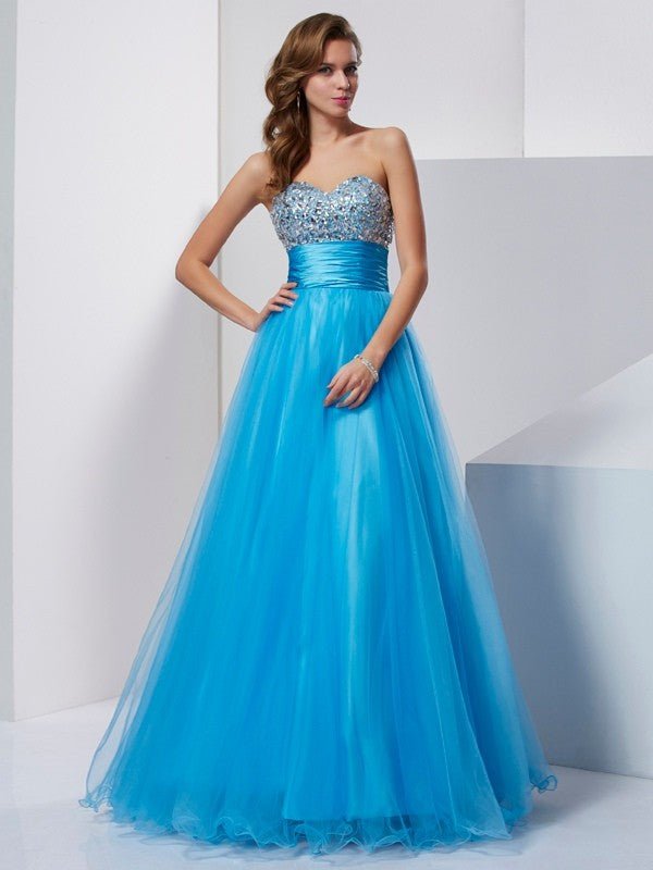 NumberSea - A - Line/Princess Sweetheart Sleeveless Beading Long Tulle Dresses