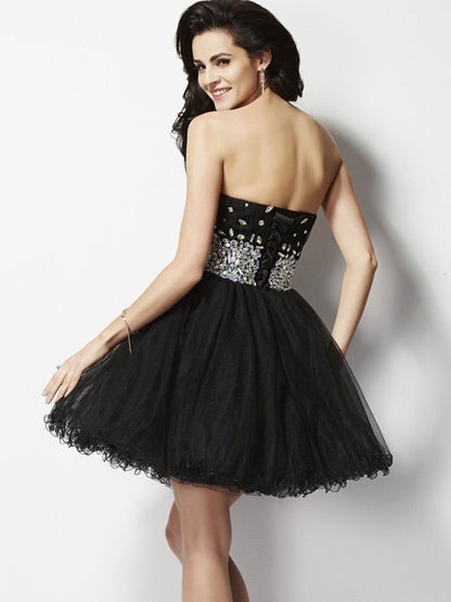 NumberSea - A - Line/Princess Sweetheart Sleeveless Beading Sequin Short Elastic Woven Satin Homecoming Dresses