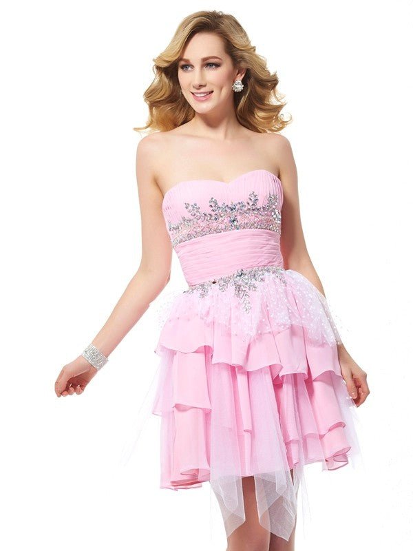 NumberSea - A - Line/Princess Sweetheart Sleeveless Beading Short Chiffon Homecoming Dresses