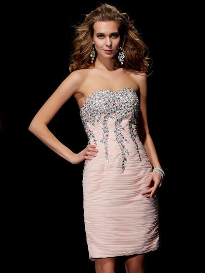 NumberSea - A - Line/Princess Sweetheart Sleeveless Beading Short Chiffon Homecoming Dresses