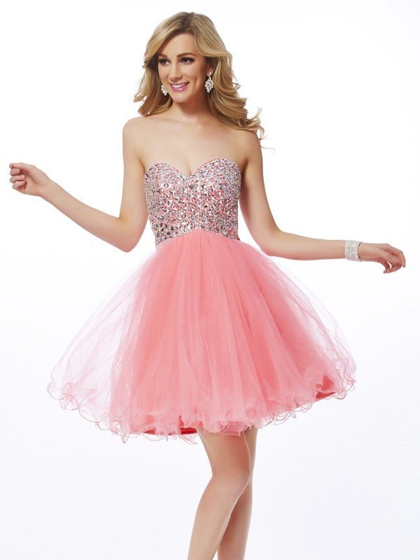 NumberSea - A - Line/Princess Sweetheart Sleeveless Beading Short Net Homecoming Dresses