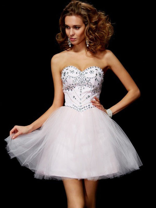 NumberSea - A - Line/Princess Sweetheart Sleeveless Beading Short Organza Homecoming Dresses