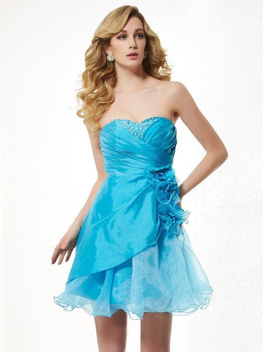 NumberSea - A - Line/Princess Sweetheart Sleeveless Beading Short Taffeta Homecoming Dresses #