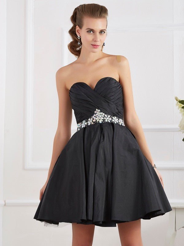 NumberSea - A - Line/Princess Sweetheart Sleeveless Beading Short Taffeta Homecoming Dresses