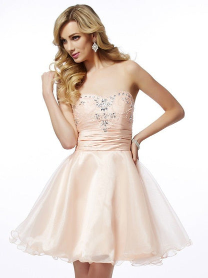 NumberSea - A - Line/Princess Sweetheart Sleeveless Beading Short Tulle Homecoming Dresses