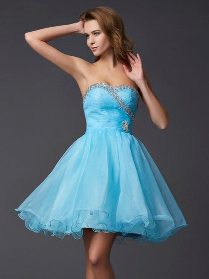 NumberSea - A - Line/Princess Sweetheart Sleeveless Beading Short Tulle Homecoming Dresses