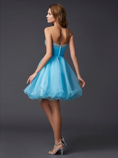 NumberSea - A - Line/Princess Sweetheart Sleeveless Beading Short Tulle Homecoming Dresses