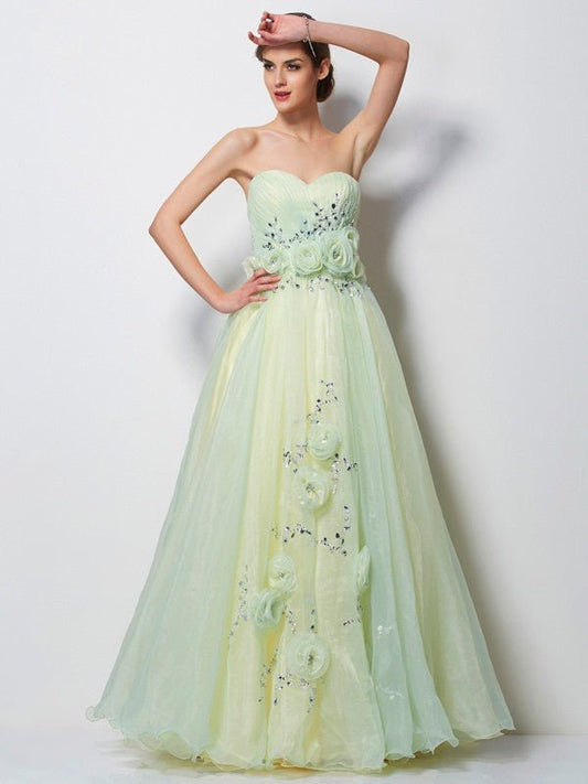 NumberSea - A - Line/Princess Sweetheart Sleeveless Hand - Made Flower Long Tulle Dresses