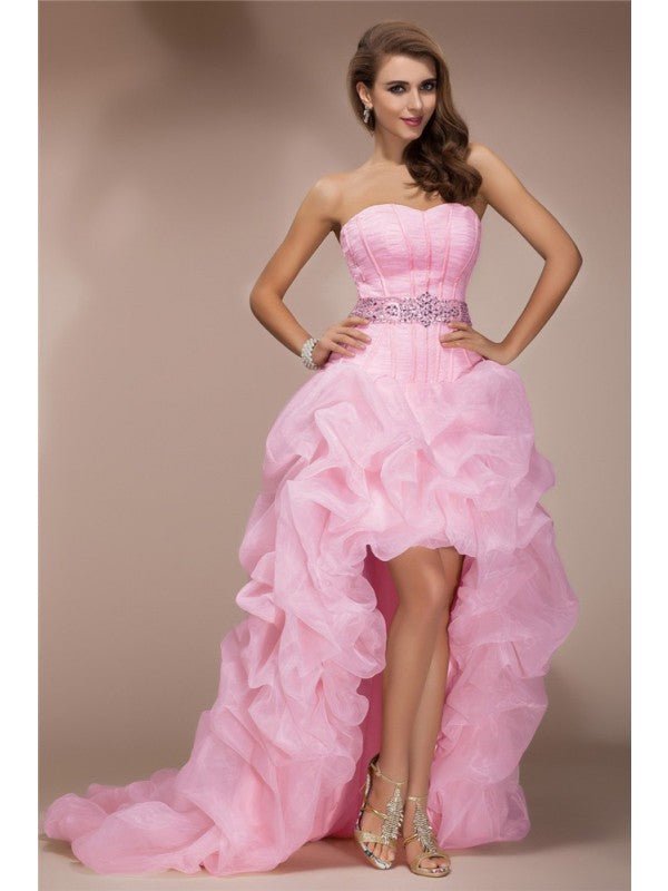 NumberSea - A - Line/Princess Sweetheart Sleeveless High Low Beading Organza Dresses