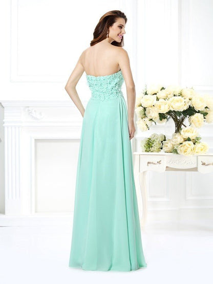 NumberSea - A - Line/Princess Sweetheart Sleeveless Long Chiffon Bridesmaid Dresses