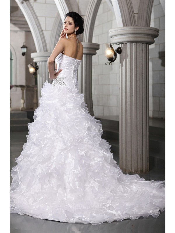 NumberSea - A - Line/Princess Sweetheart Sleeveless Pleats Beading Long Organza Wedding Dresses