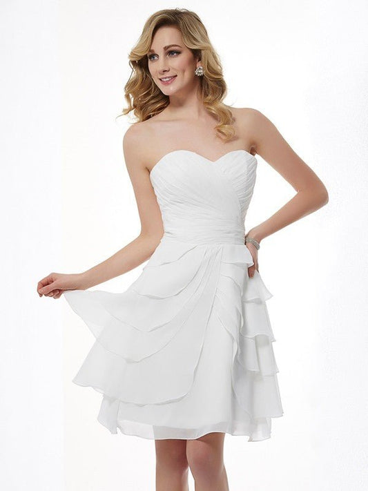 NumberSea - A - Line/Princess Sweetheart Sleeveless Pleats Short Chiffon Bridesmaid Dresses