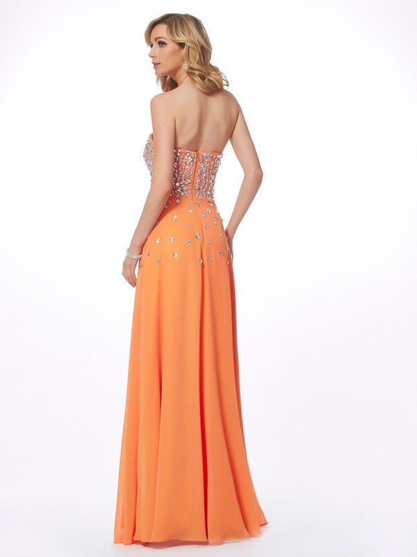 NumberSea - A - Line/Princess Sweetheart Sleeveless Rhinestone Long Chiffon Dresses