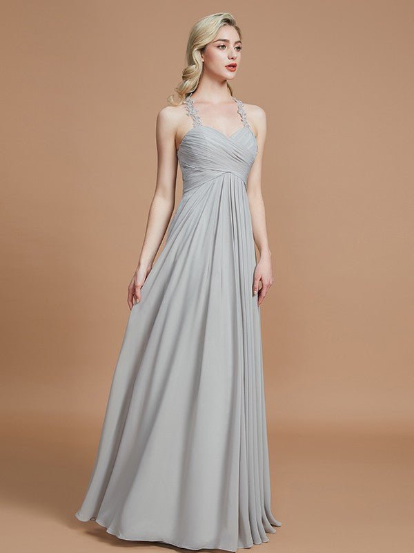 NumberSea - A - Line/Princess Sweetheart Sleeveless Ruched Floor - Length Chiffon Bridesmaid Dresses