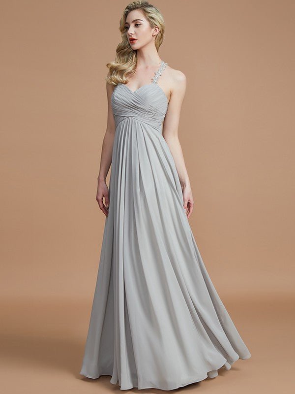 NumberSea - A - Line/Princess Sweetheart Sleeveless Ruched Floor - Length Chiffon Bridesmaid Dresses