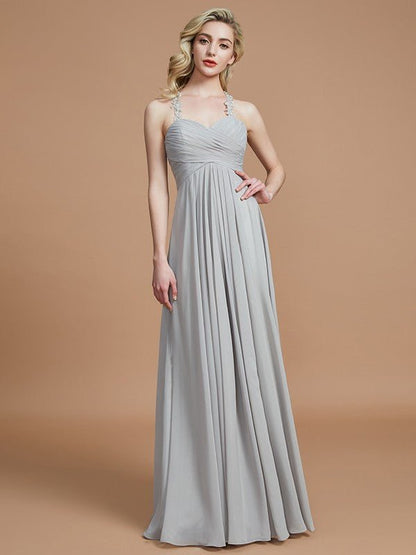 NumberSea - A - Line/Princess Sweetheart Sleeveless Ruched Floor - Length Chiffon Bridesmaid Dresses