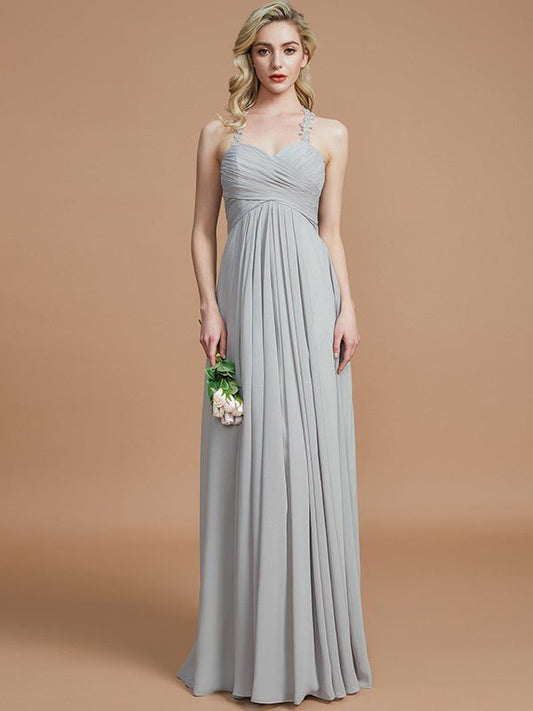 NumberSea - A - Line/Princess Sweetheart Sleeveless Ruched Floor - Length Chiffon Bridesmaid Dresses