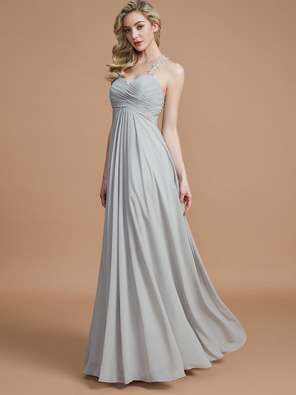 NumberSea - A - Line/Princess Sweetheart Sleeveless Ruched Floor - Length Chiffon Bridesmaid Dresses