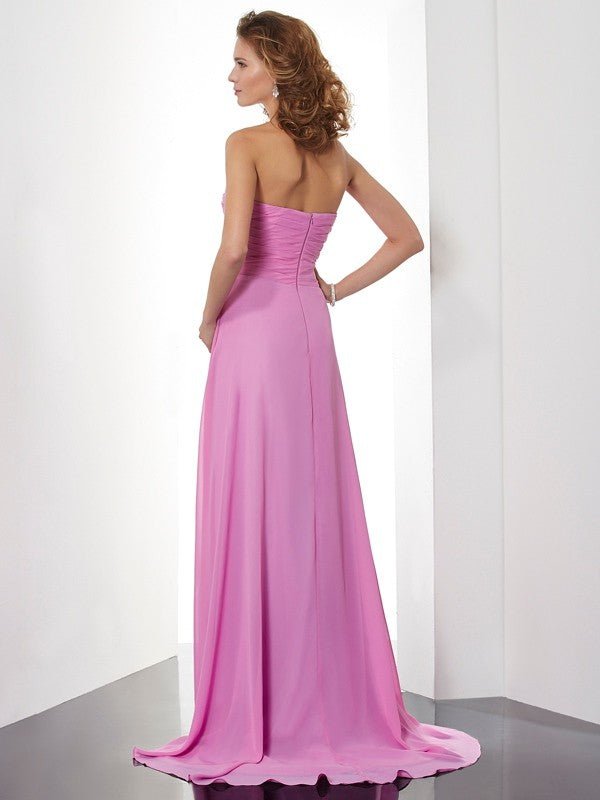 NumberSea - A - Line/Princess Sweetheart Sleeveless Ruched Long Chiffon Dresses