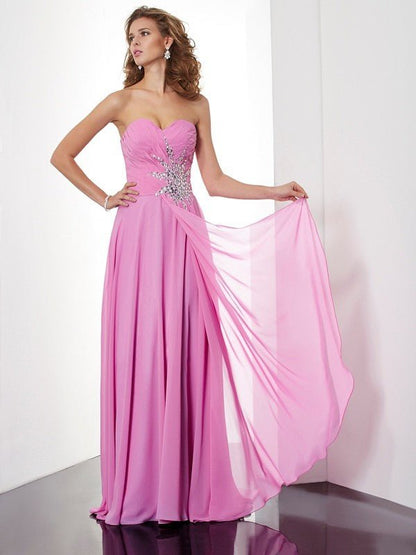 NumberSea - A - Line/Princess Sweetheart Sleeveless Ruched Long Chiffon Dresses