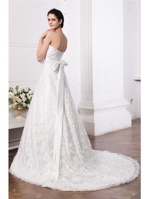 NumberSea - A - Line/Princess Sweetheart Sleeveless Sash Long Lace Wedding Dresses