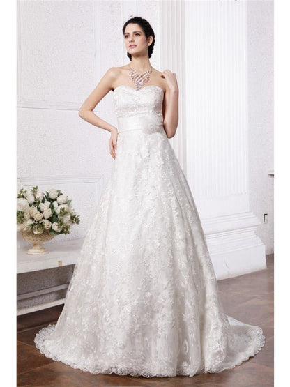 NumberSea - A - Line/Princess Sweetheart Sleeveless Sash Long Lace Wedding Dresses