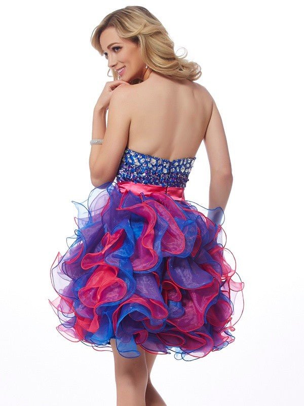 NumberSea - A - Line/Princess Sweetheart Sleeveless Sequin Short Organza Homecoming Dresses