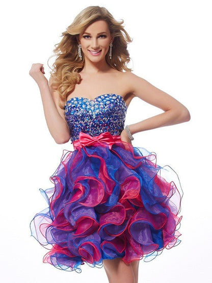 NumberSea - A - Line/Princess Sweetheart Sleeveless Sequin Short Organza Homecoming Dresses