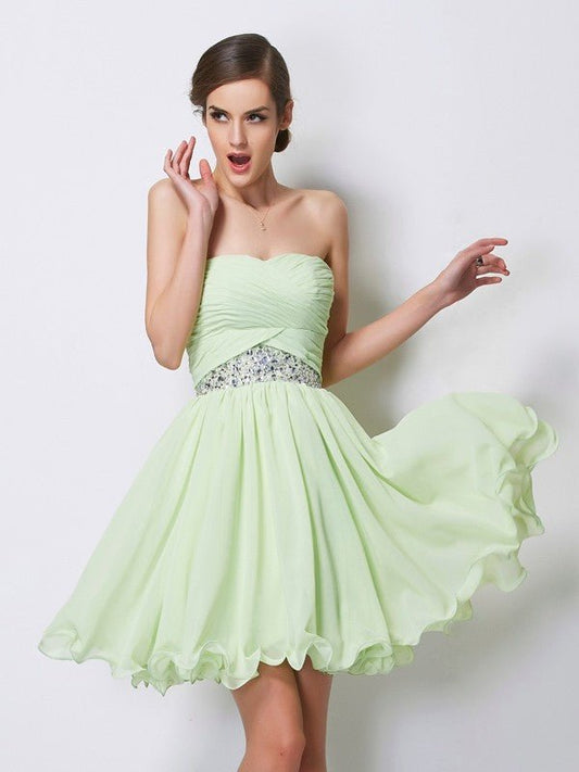 NumberSea - A - Line/Princess Sweetheart Sleeveless Short Beading Chiffon Homecoming Dresses