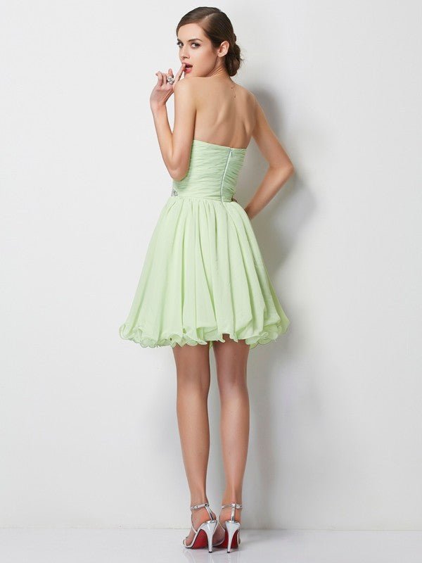 NumberSea - A - Line/Princess Sweetheart Sleeveless Short Beading Chiffon Homecoming Dresses