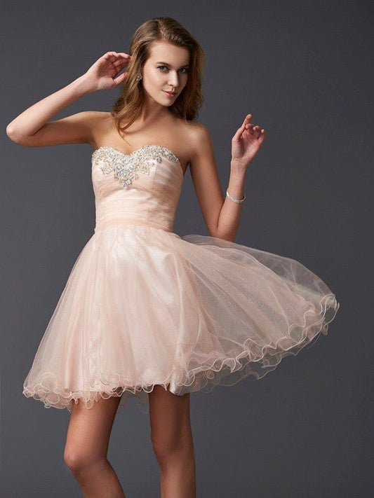 NumberSea - A - Line/Princess Sweetheart Sleeveless Short Silk like Satin Homecoming Dresses