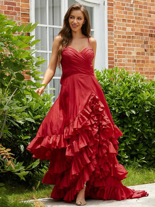 NumberSea - A - Line/Princess Taffeta Layers V - neck Sleeveless Asymmetrical Dresses