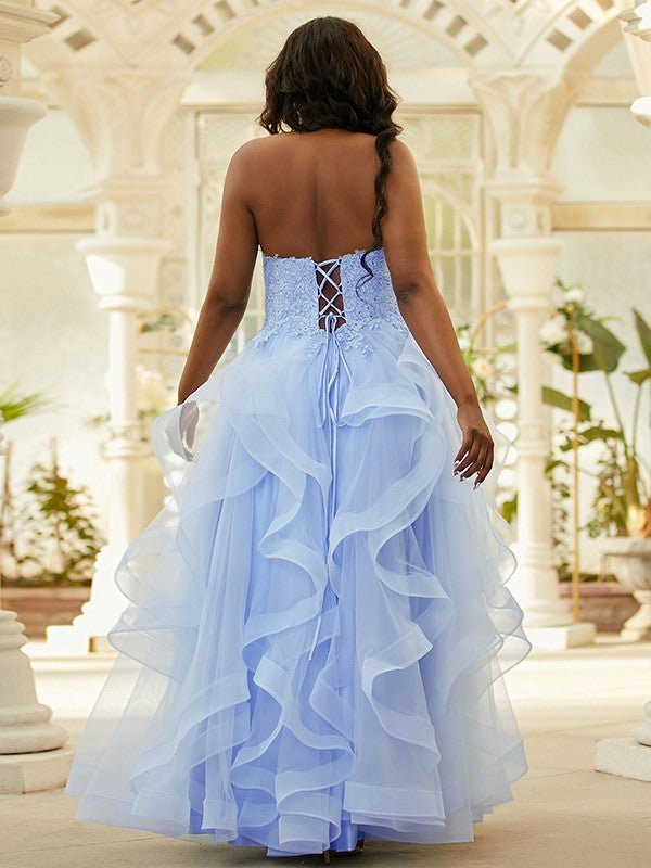 NumberSea - A - Line/Princess Tulle Applique Halter Sleeveless Floor - Length Dresses