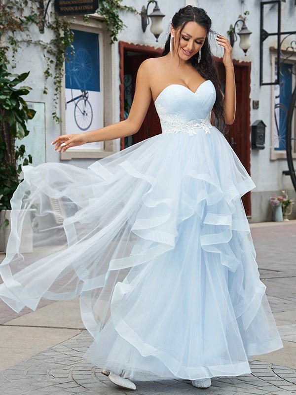 NumberSea - A - Line/Princess Tulle Applique Sweetheart Sleeveless Floor - Length Dresses