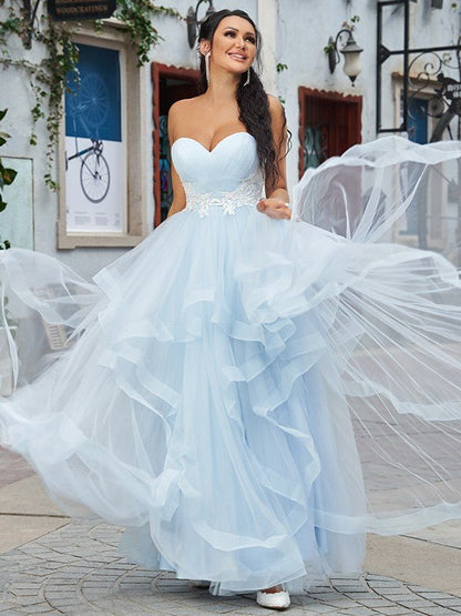 NumberSea - A - Line/Princess Tulle Applique Sweetheart Sleeveless Floor - Length Dresses