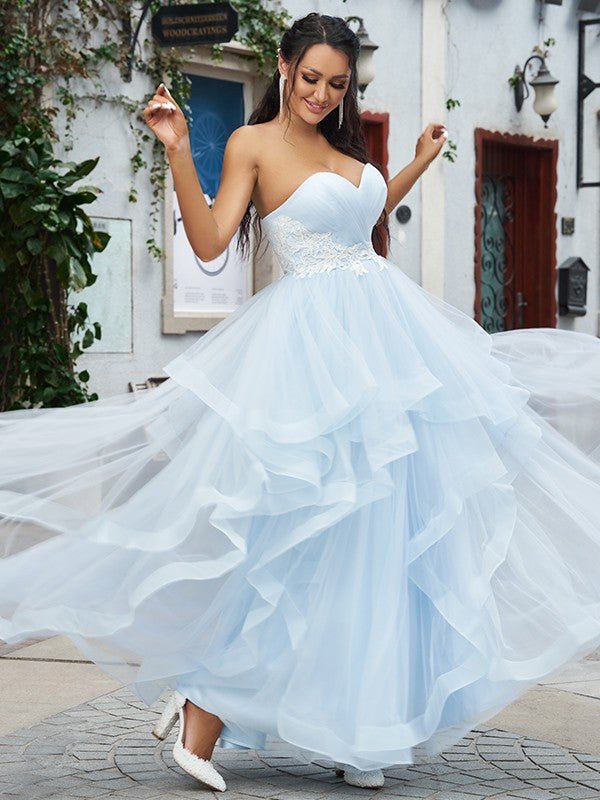 NumberSea - A - Line/Princess Tulle Applique Sweetheart Sleeveless Floor - Length Dresses