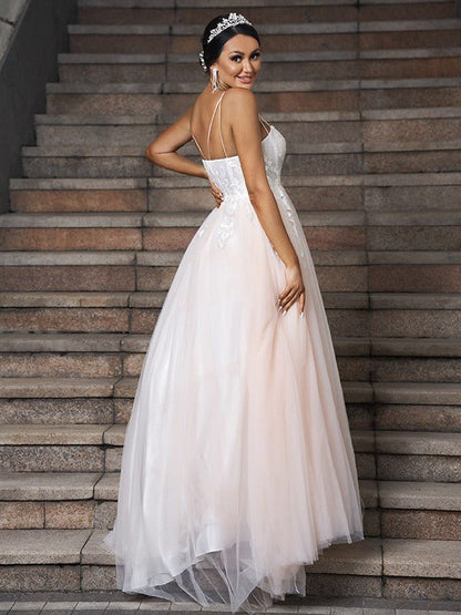 NumberSea - A - Line/Princess Tulle Applique Sweetheart Sleeveless Sweep/Brush Train Wedding Dresses A - Line/Princess Tulle Applique Sweetheart Sleeveless Sweep/Brush Train Wedding Dresses