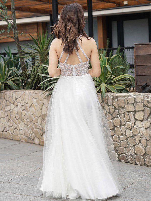 NumberSea - A - Line/Princess Tulle Lace Scoop Sleeveless Floor - Length Wedding Dresses