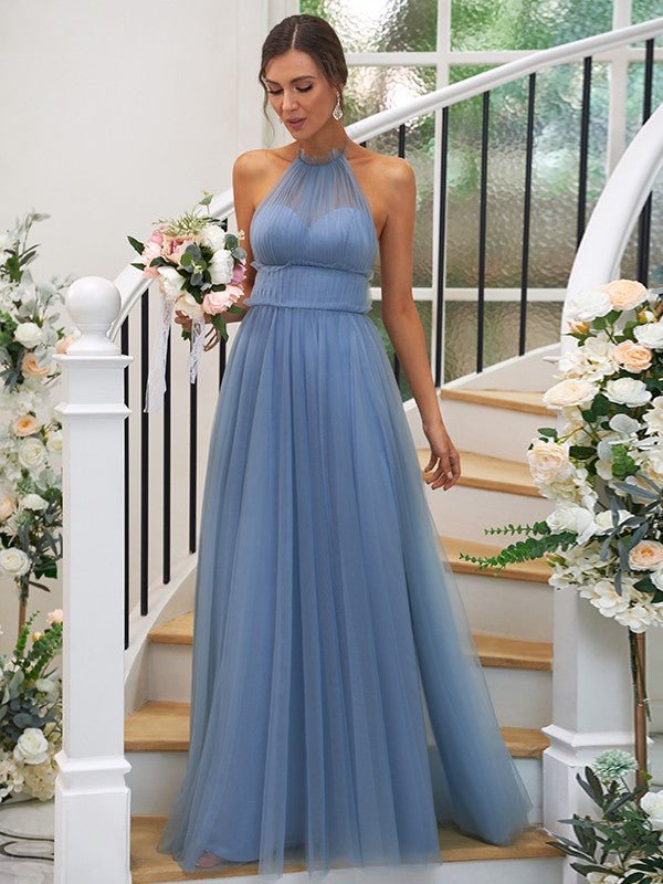 NumberSea - A - Line/Princess Tulle Ruched Halter Sleeveless Floor - Length Bridesmaid Dresses