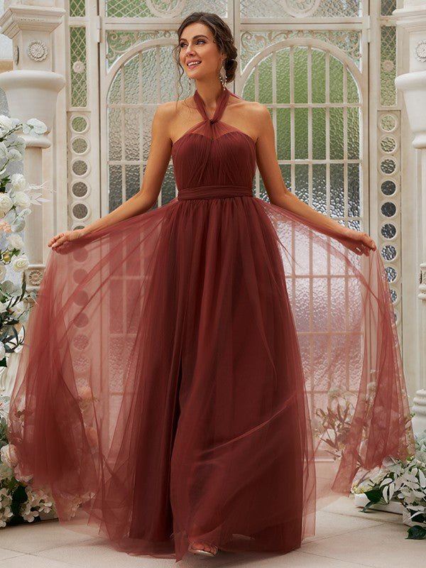 NumberSea - A - Line/Princess Tulle Ruffles Halter Sleeveless Floor - Length Bridesmaid Dresses