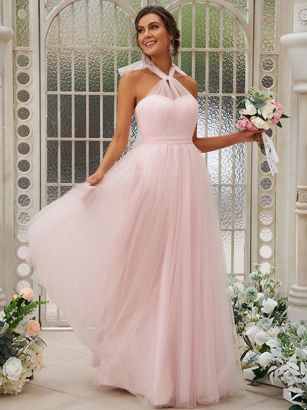 NumberSea - A - Line/Princess Tulle Ruffles Halter Sleeveless Floor - Length Bridesmaid Dresses