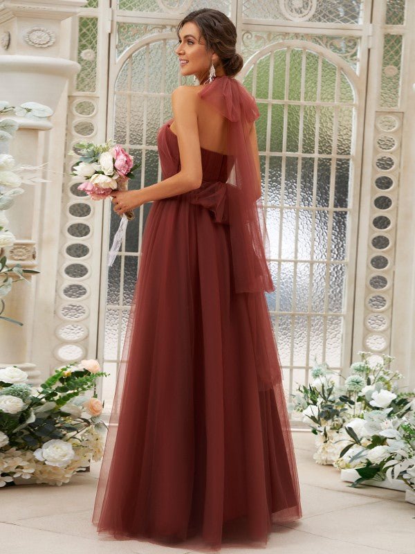 NumberSea - A - Line/Princess Tulle Ruffles Halter Sleeveless Floor - Length Bridesmaid Dresses