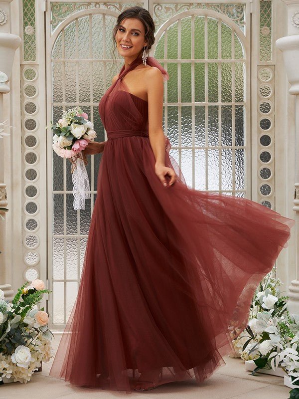 NumberSea - A - Line/Princess Tulle Ruffles Halter Sleeveless Floor - Length Bridesmaid Dresses