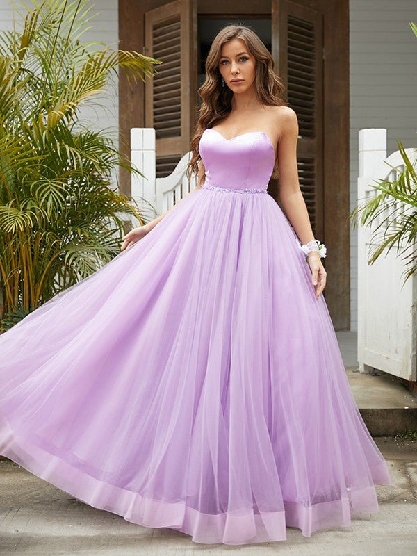 NumberSea - A - Line/Princess Tulle Ruffles Sweetheart Sleeveless Floor - Length Dresse