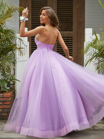 NumberSea - A - Line/Princess Tulle Ruffles Sweetheart Sleeveless Floor - Length Dresse