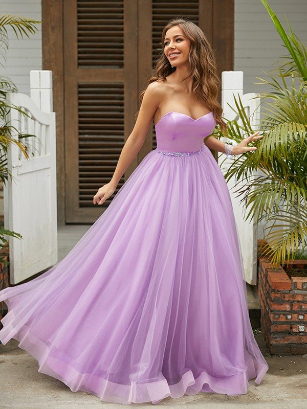 NumberSea - A - Line/Princess Tulle Ruffles Sweetheart Sleeveless Floor - Length Dresse