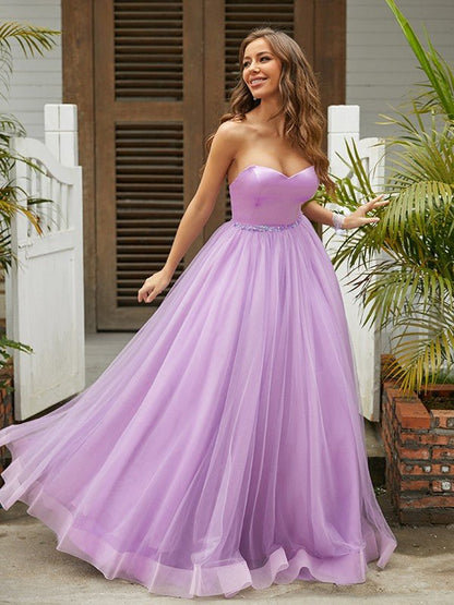 NumberSea - A - Line/Princess Tulle Ruffles Sweetheart Sleeveless Floor - Length Dresse