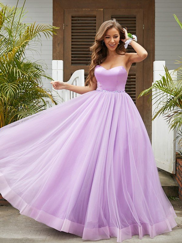 NumberSea - A - Line/Princess Tulle Ruffles Sweetheart Sleeveless Floor - Length Dresse