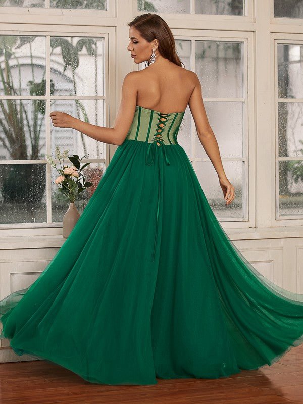 NumberSea - A - Line/Princess Tulle Ruffles Sweetheart Sleeveless Floor - Length Dresses