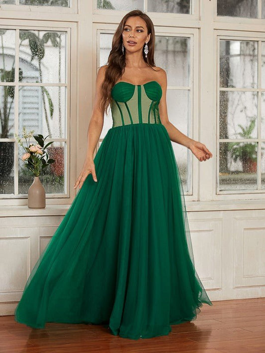 NumberSea - A - Line/Princess Tulle Ruffles Sweetheart Sleeveless Floor - Length Dresses